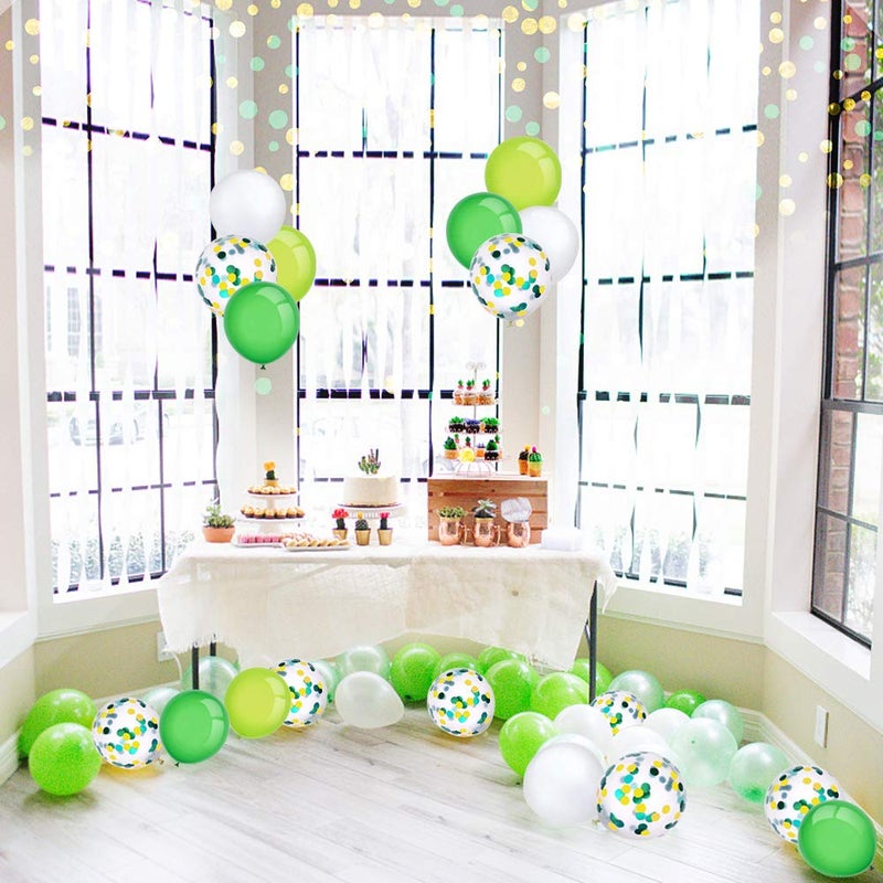 KBZVNAF Green White Latex Party Balloons - 50pcs 12 inch White Green Gold Confetti Balloons for Jungle Theme Party Balloons Supplies - Image 4